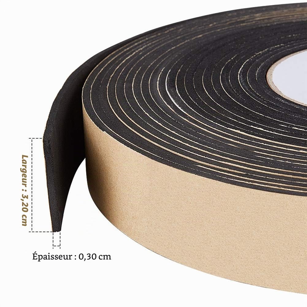 BENECREAT ruban mousse adhésif 30mmx3mm 10m noir isolant