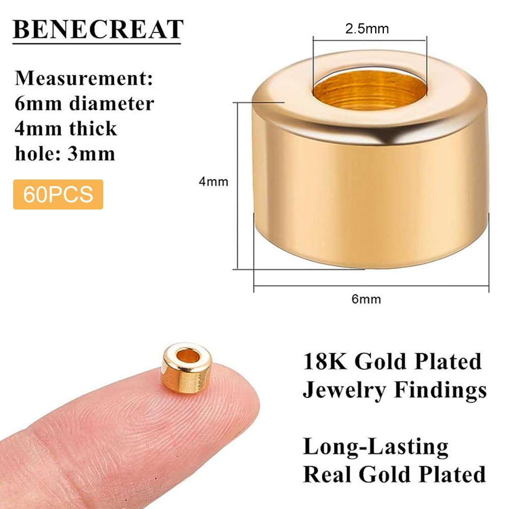 BENECREAT Perles espacement colonne 6mm plaqué or 60 pcs