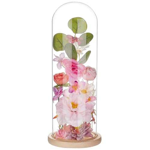 BENECREAT cloche verre arche base bois 36,6 cm