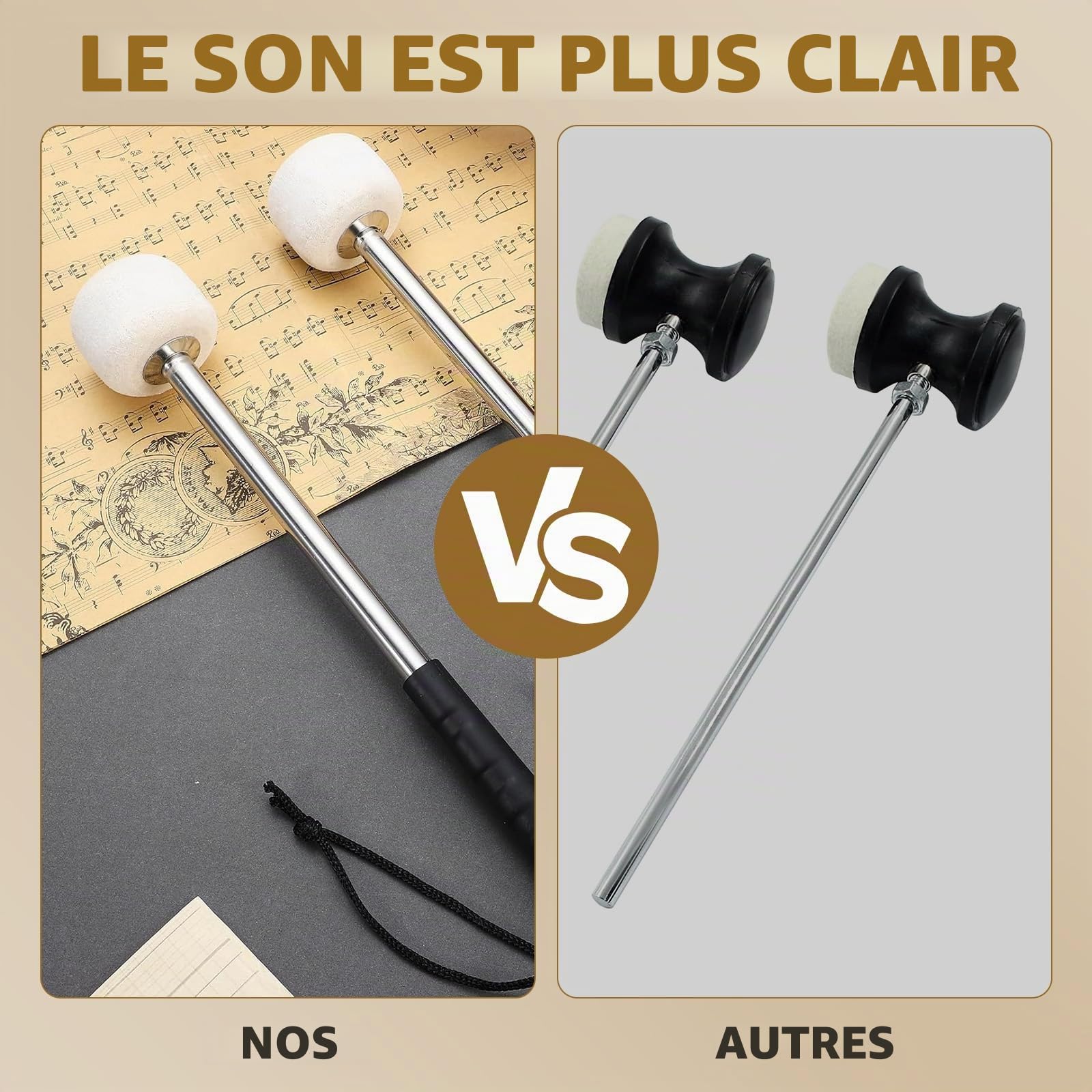ROSENICE maillet grosse caisse feutre inox 31 cm