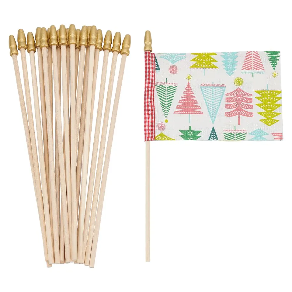 BENECREAT bâtons drapeau bois 25,8cm doré x100
