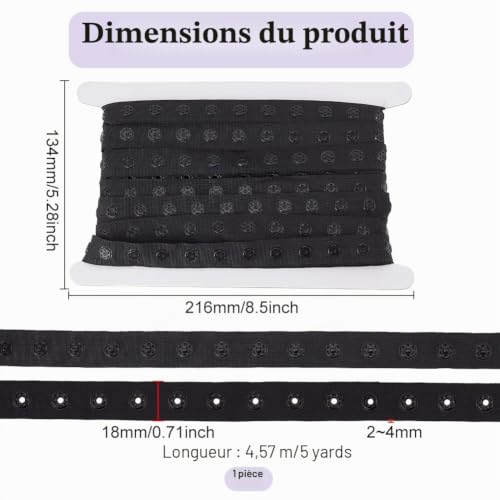 BENECREAT Ruban boutons-pression noir 18mm 4,57m