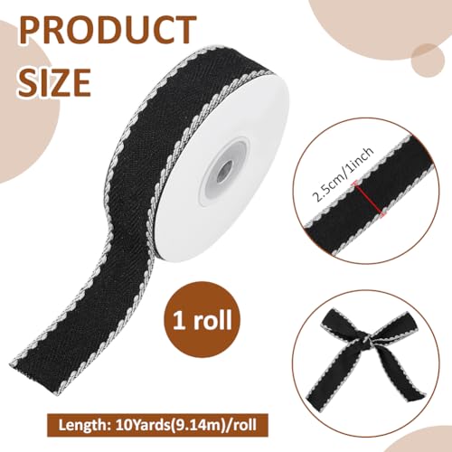 BENECREAT Ruban Rayures Polyester Noir 25mm 9,14m