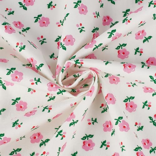 BENECREAT tissu coton fleuri rose rétro 1 x 1,62 m