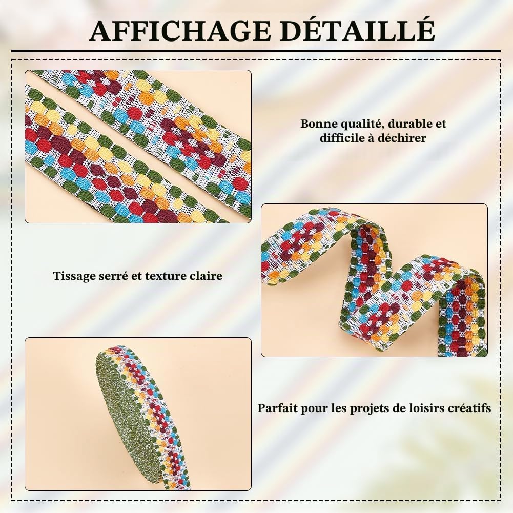 BENECREAT sangle jacquard carré 25 mm 10 m coloré