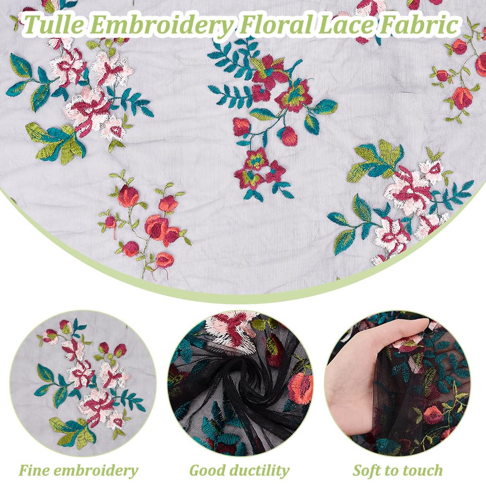BENECREAT Tissu Dentelle Noire Fleurs 136cm 0,9m Polyester