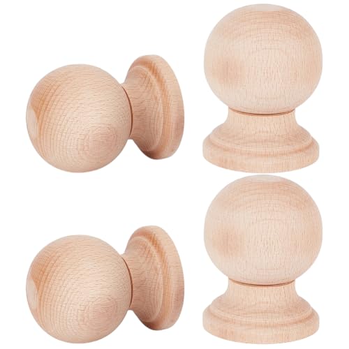 BENECREAT Pommeau bois hêtre brut 78x60mm lot de 4