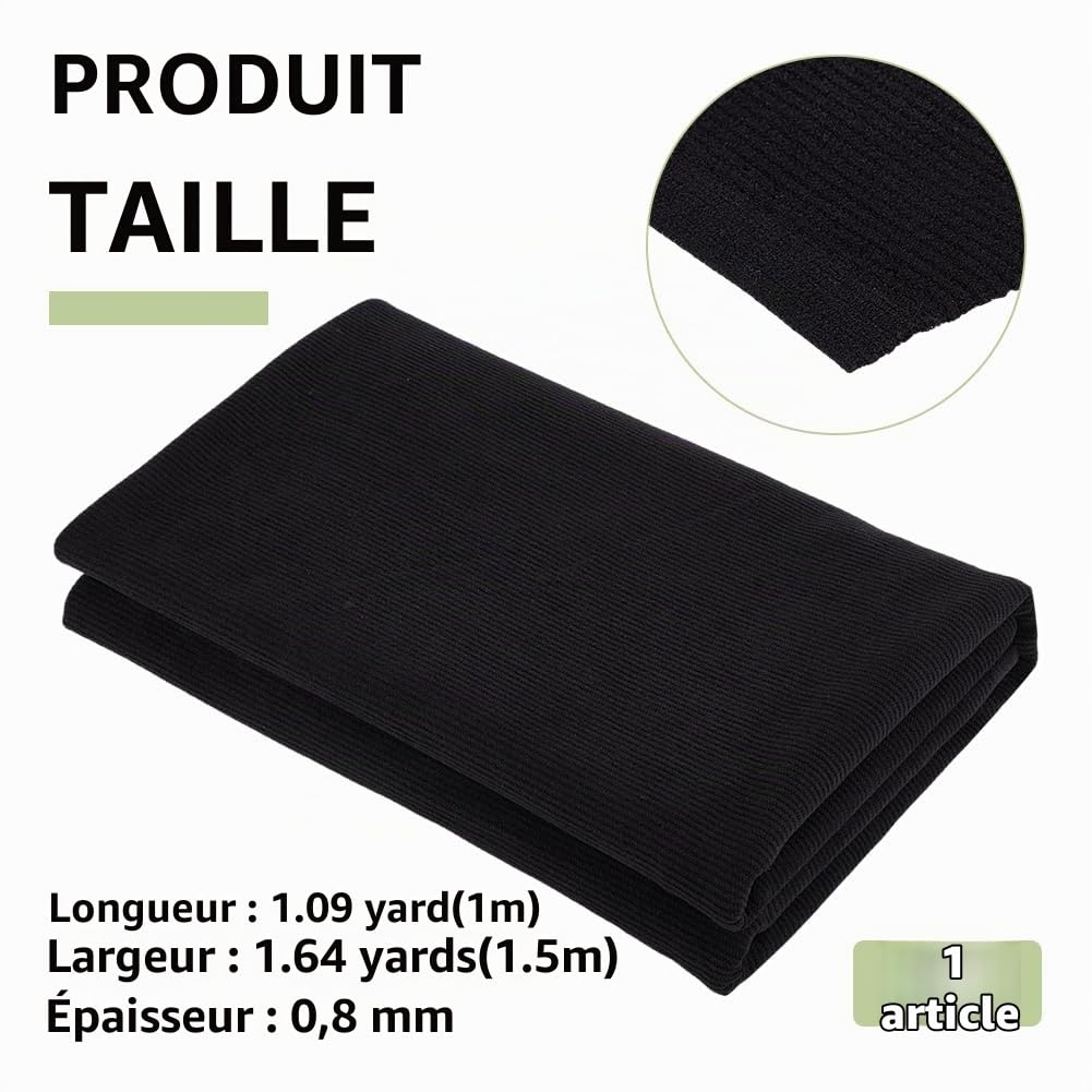 BENECREAT Tissu Velours Côtelé Noir 1x1.5m 11 Raies