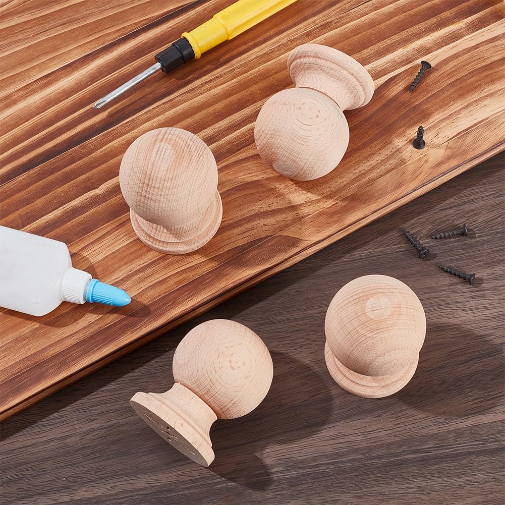 BENECREAT Pommeau bois hêtre brut 78x60mm lot de 4
