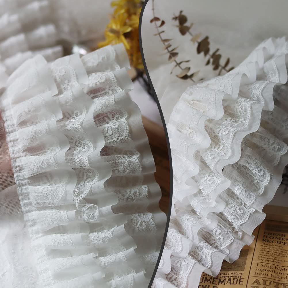 BENECREAT Dentelle Volants Blanche 13cm x 2,5m Mousseline