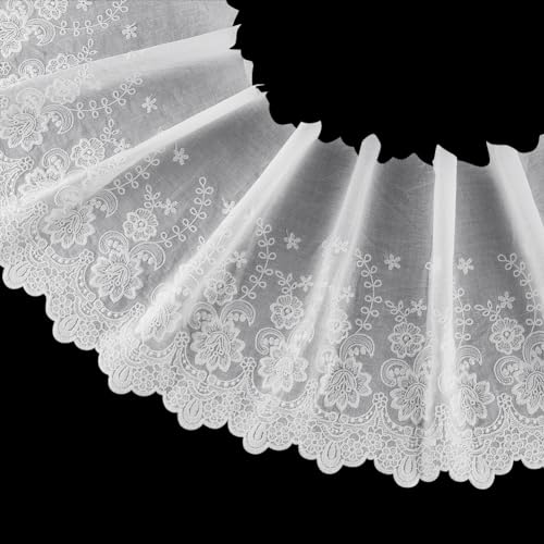 BENECREAT Ruban dentelle coton blanche 2,7m 220mm festonnée