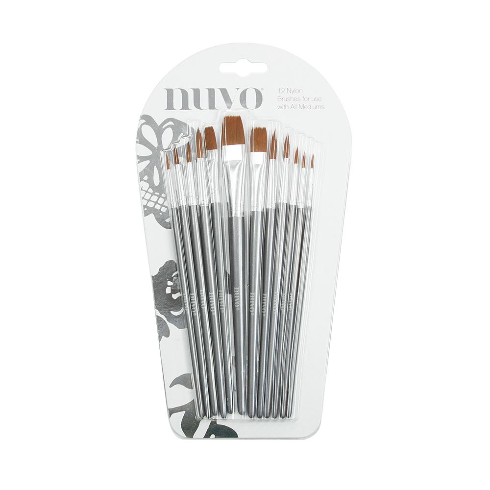 Nuvo Set 12 Pinceaux Nylon Plats Ronds Aquarelle