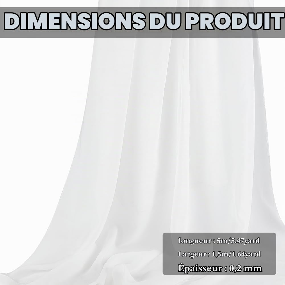 BENECREAT Mousseline tissu blanc 150cmx5m mariage