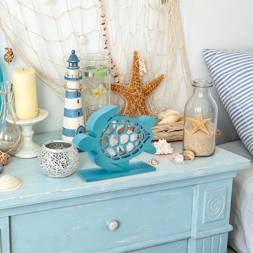 BENECREAT Boîte Coquillages Tortue Bleu Ciel Bois