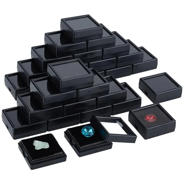 BENECREAT Boîte Présentation Gemme 40mm Noire 48pcs Plastique