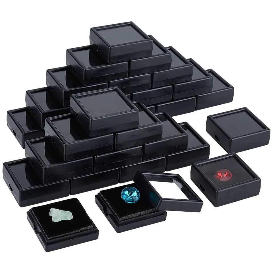BENECREAT Boîte Présentation Gemme 40mm Noire 48pcs Plastique