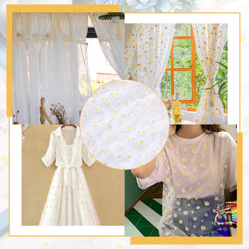 BENECREAT Tulle marguerites blanc 2 m x 3,66 m couture