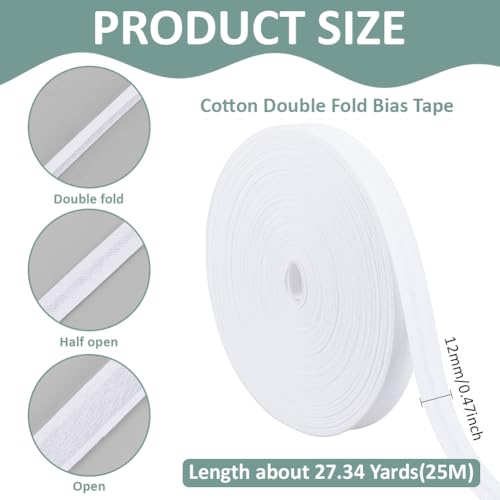 BENECREAT Biais Coton Blanc Double Pli 12 mm x 25 m