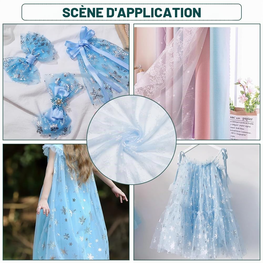 BENECREAT Tulle Flocon de Neige Bleu Clair 100x176 cm