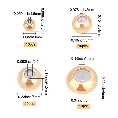 BENECREAT Perles stoppeur plaqué or 18K 40 pcs 4 tailles