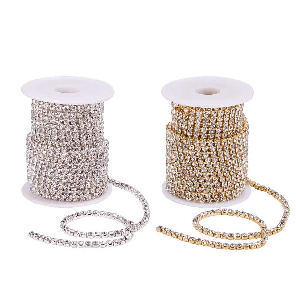 BENECREAT Chaîne Strass Cristal 4mm 2x9,14m Argent et Or