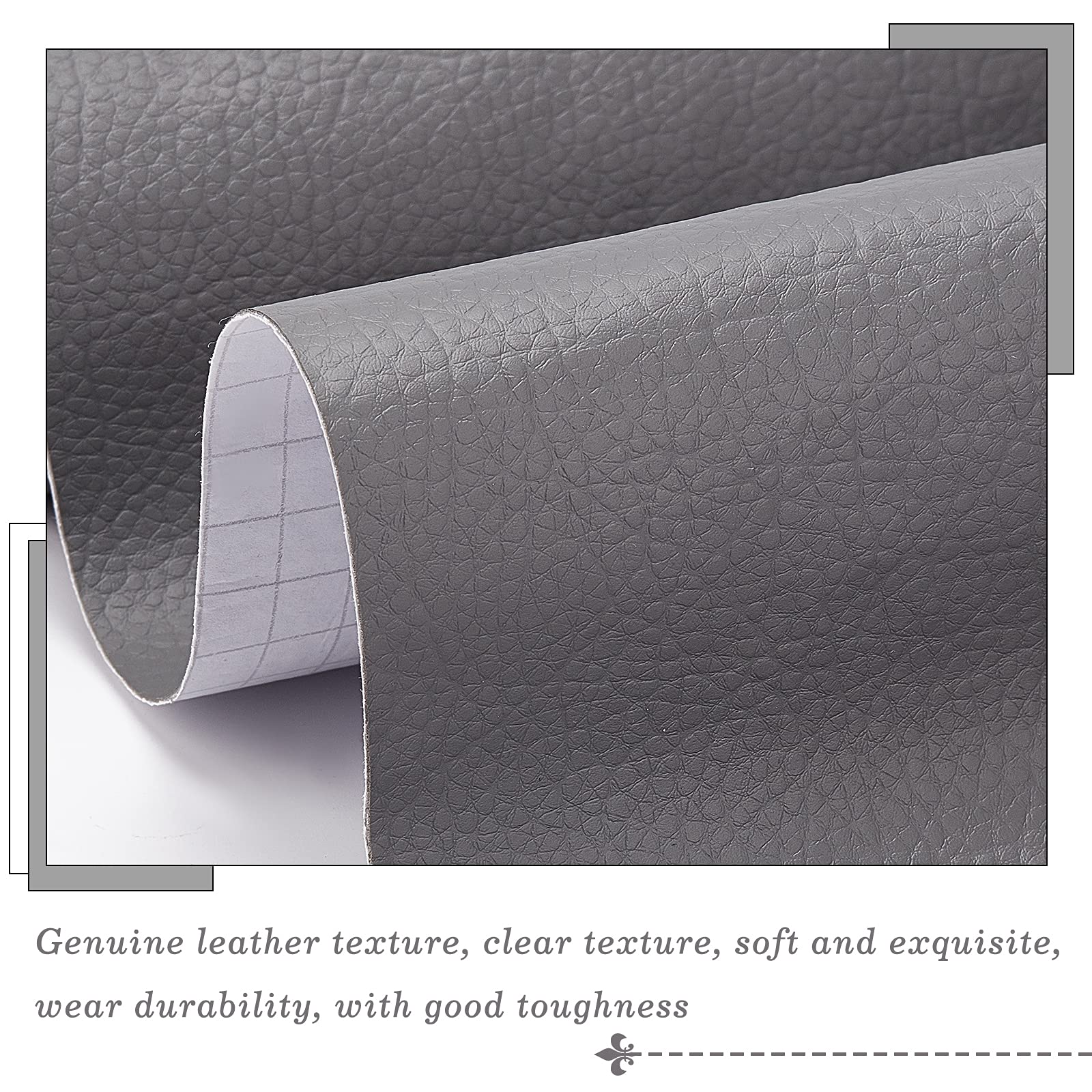 BENECREAT Patch Cuir Synthétique Gris Litchi 120x40 cm