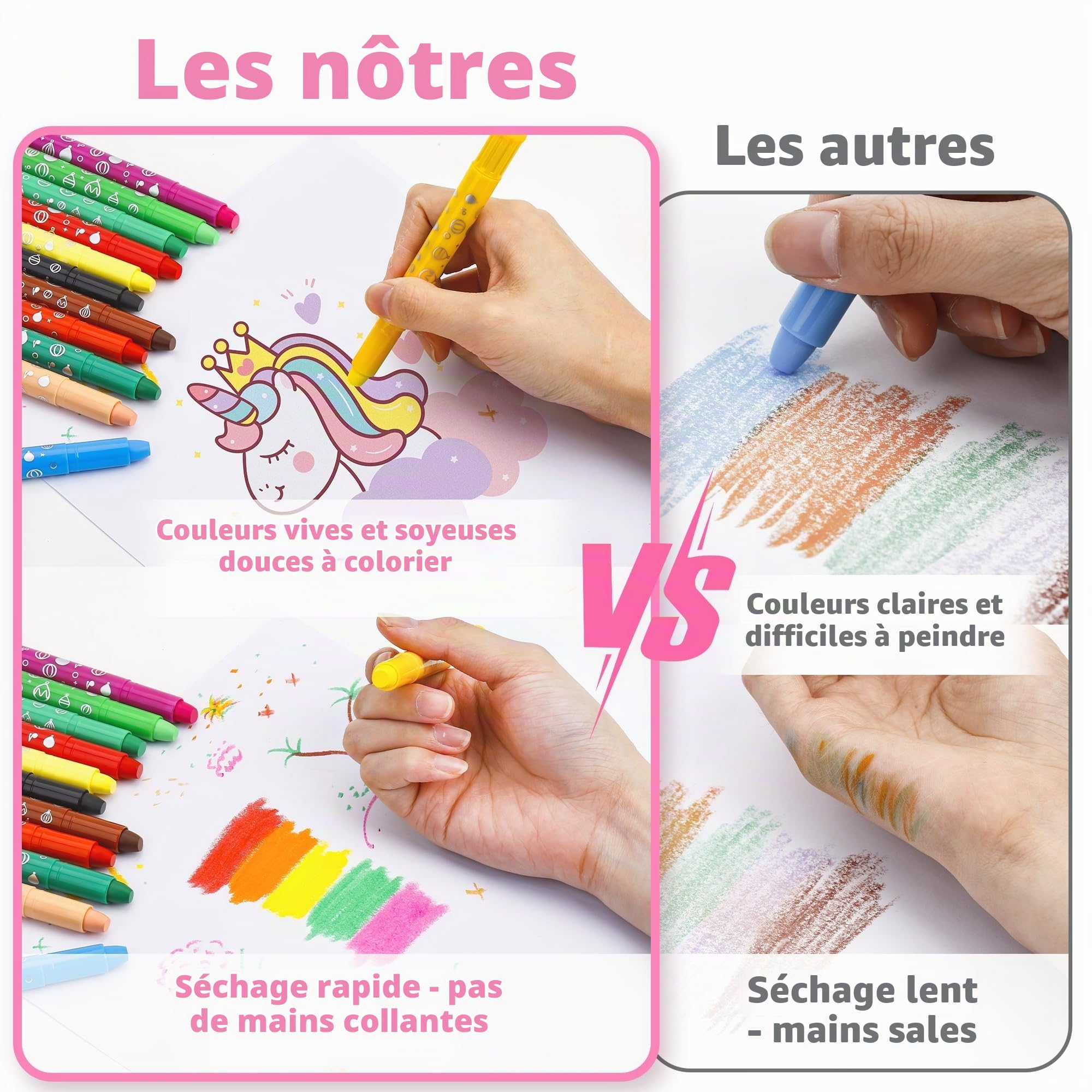 JYPS crayons enfants licorne 24 couleurs lavables