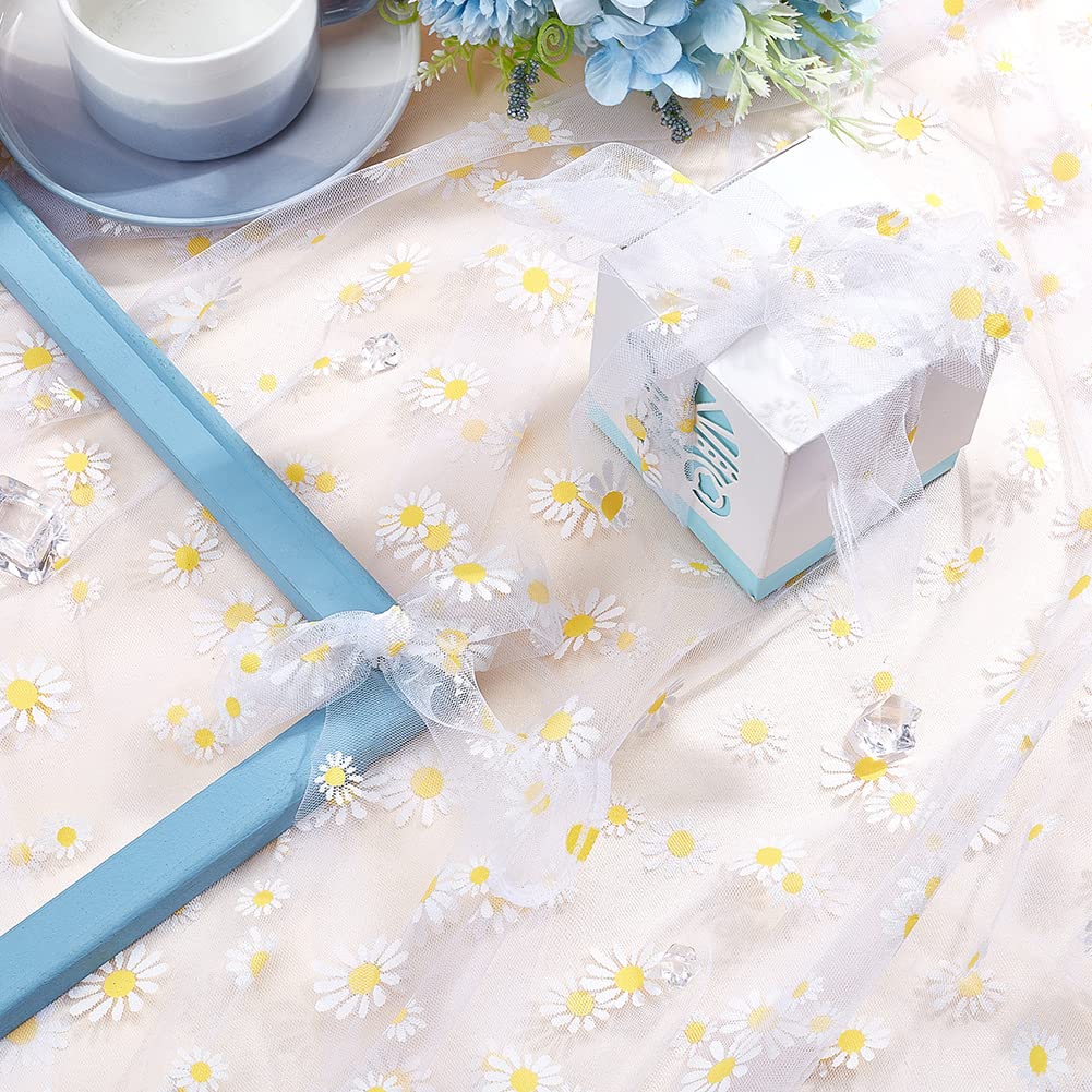 BENECREAT Tulle marguerites blanc 2 m x 3,66 m couture