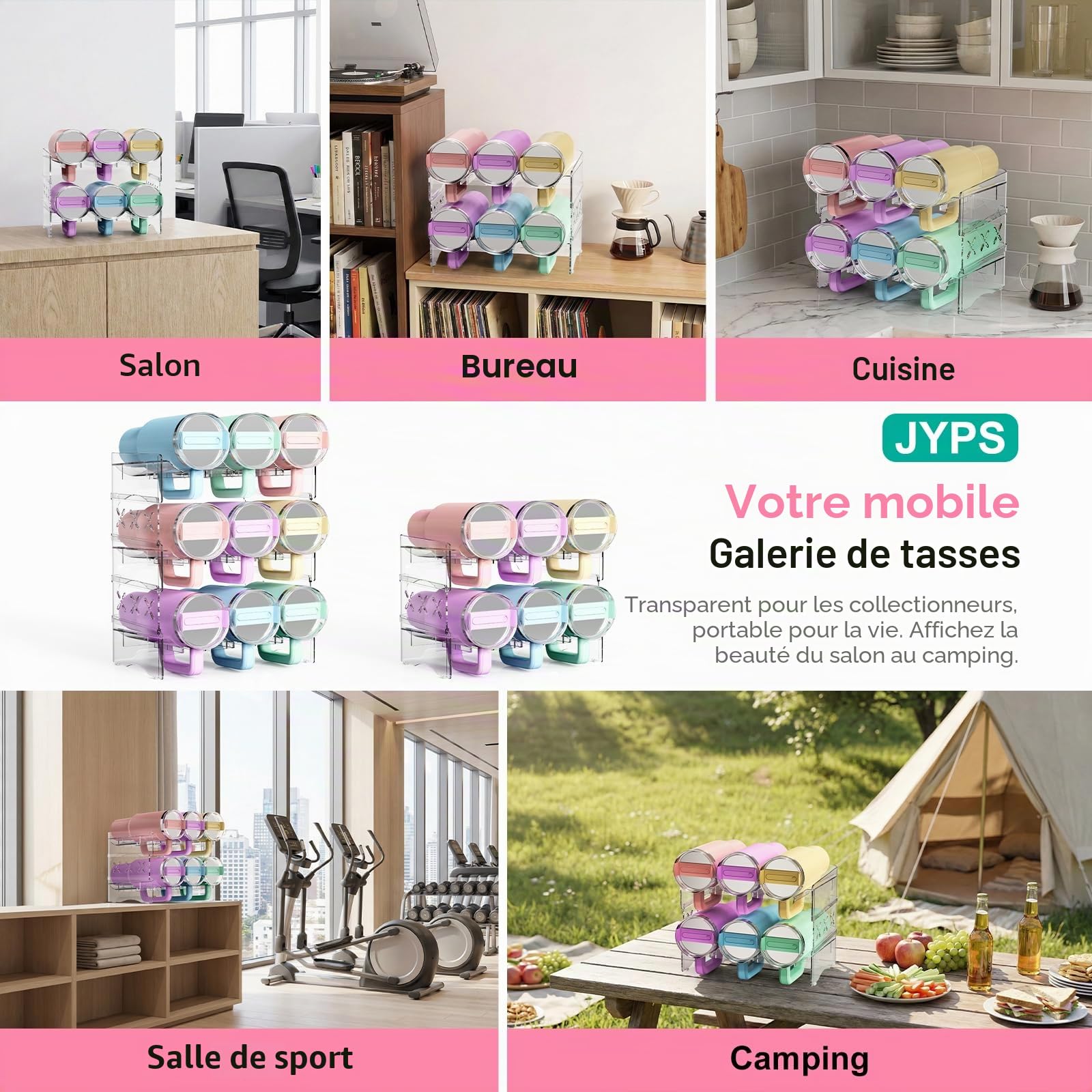 JYPS Porte-bouteilles empilable 3 niveaux 9 bouteilles transparent