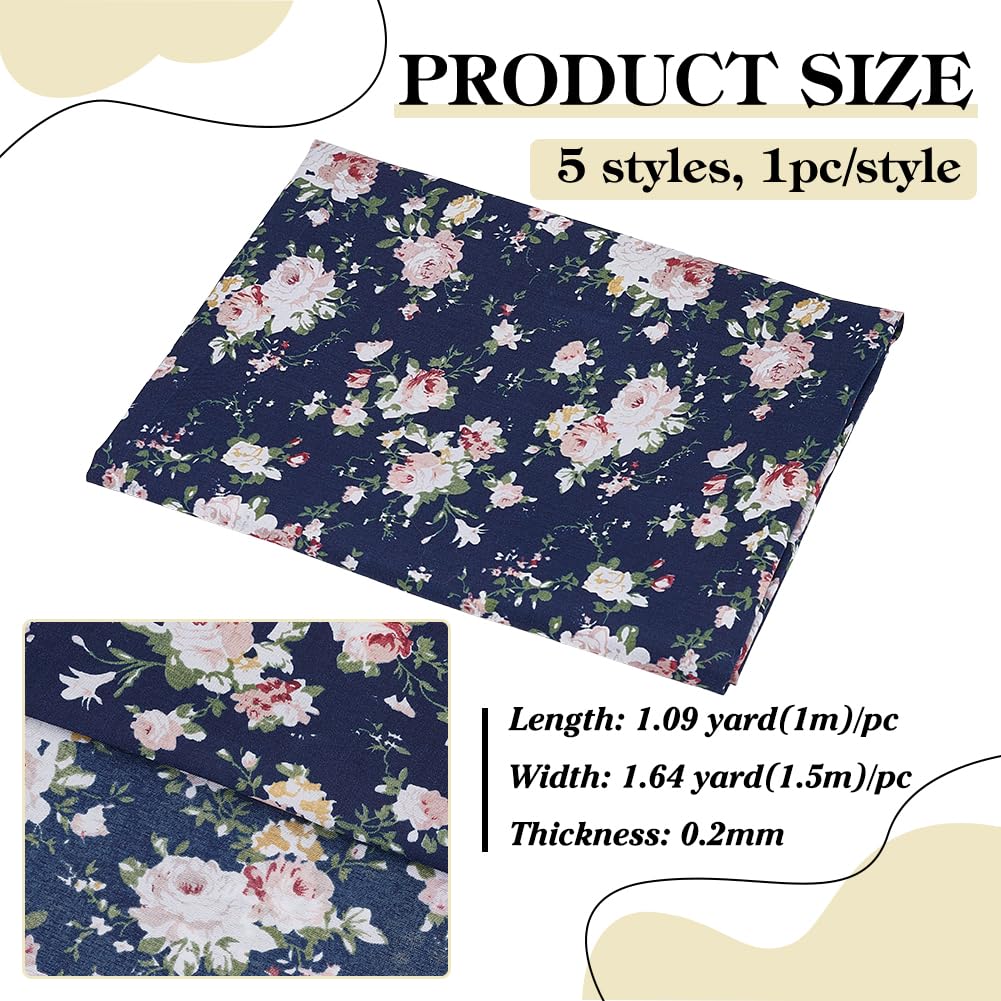 BENECREAT Tissu Polyester Floral 1x1.5m 5pcs Vintage