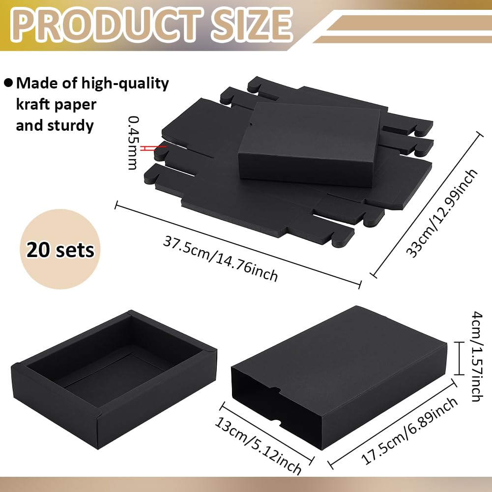 BENECREAT Boîtes Tiroirs Papier noires 20pcs 17,5x13x4cm