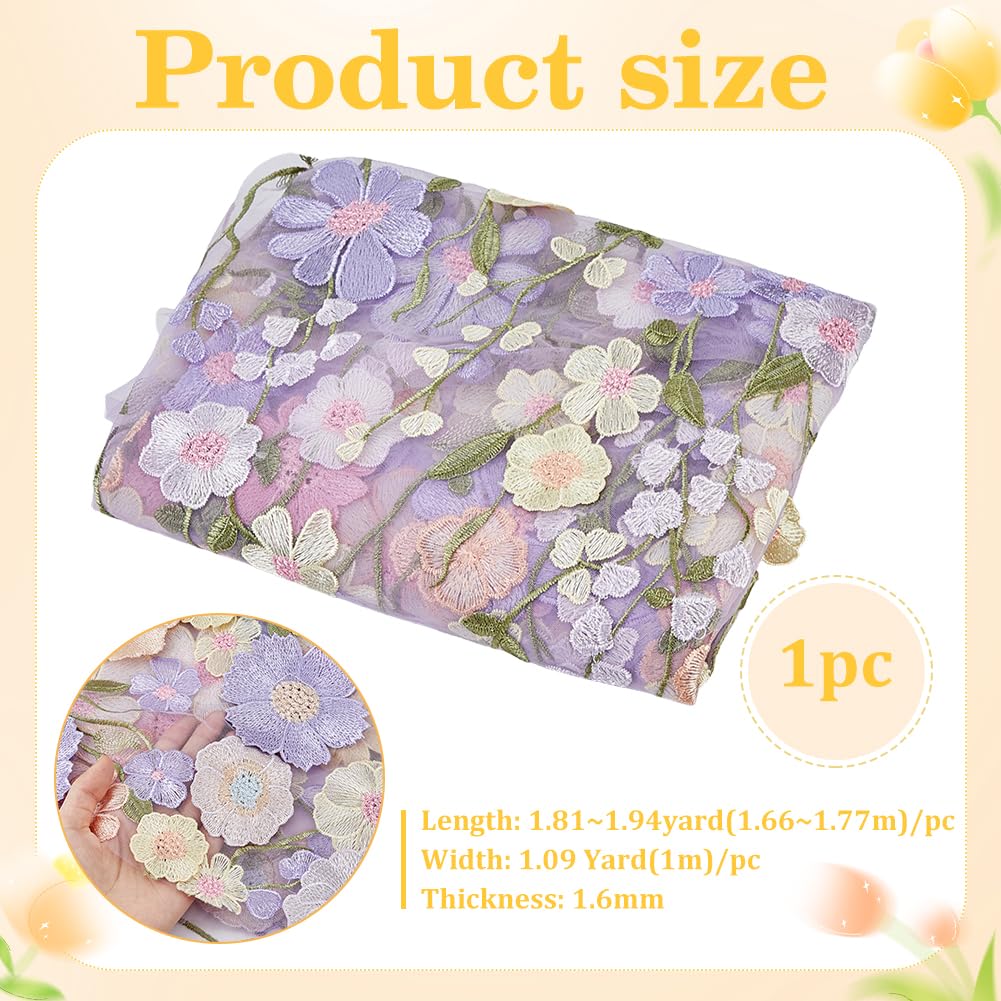 BENECREAT tissu dentelle fleurs 3D tulle mauve 1,66m