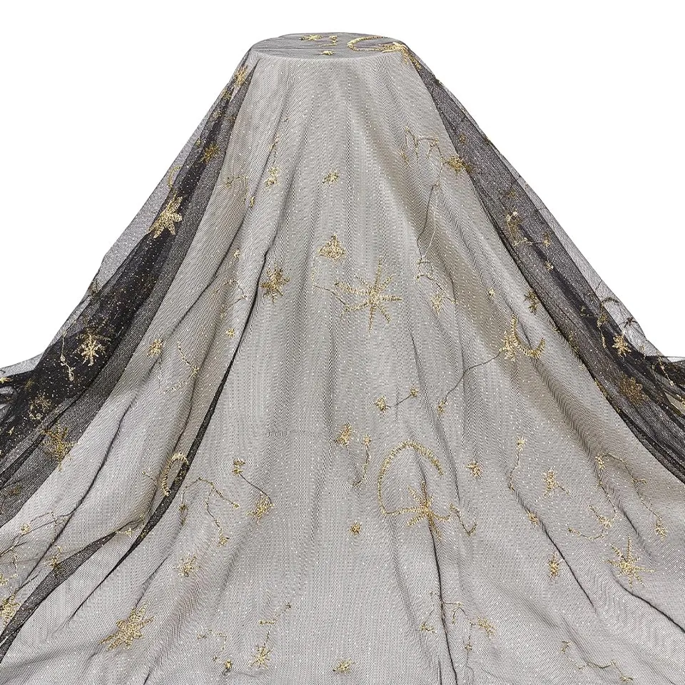 BENECREAT Tulle pailleté étoiles lune tissu noir 90x159 cm