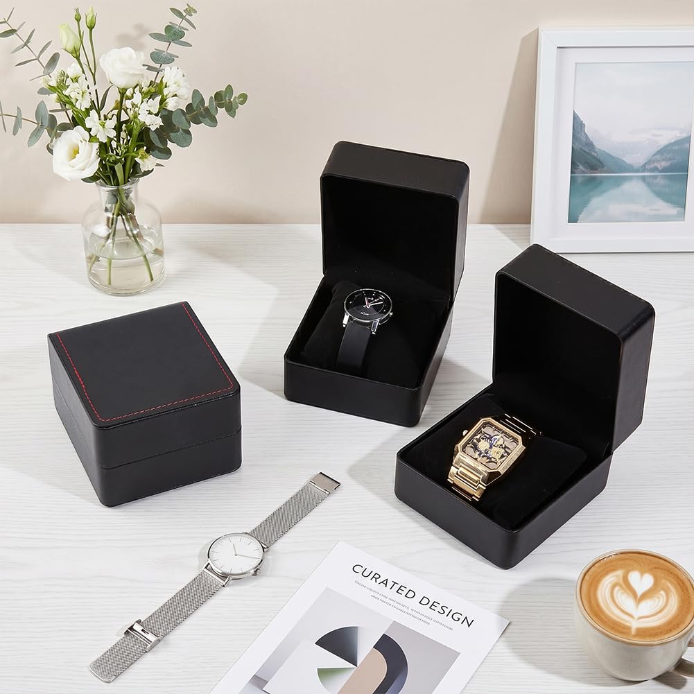 BENECREAT Étui Montre Cuir PU Noir 10x11cm Lot 4
