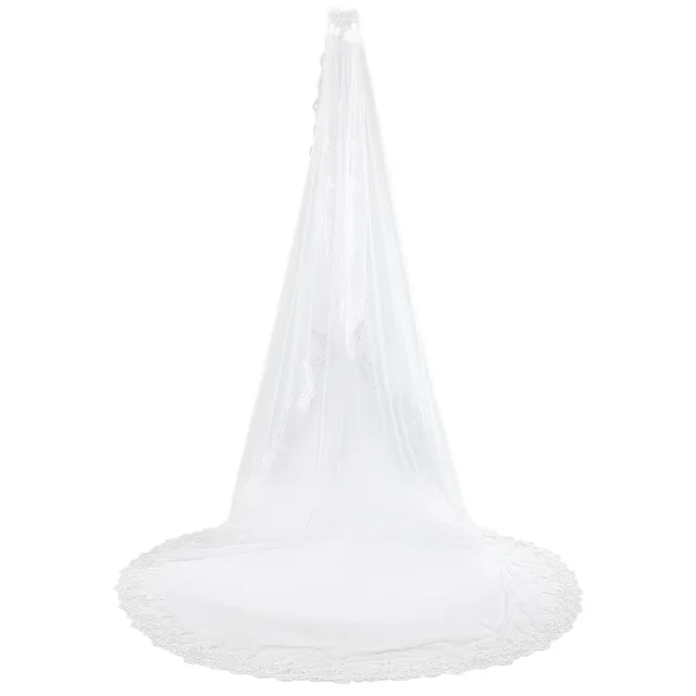BENECREAT Voile Mariée Cathédrale Dentelle Blanc 300cm