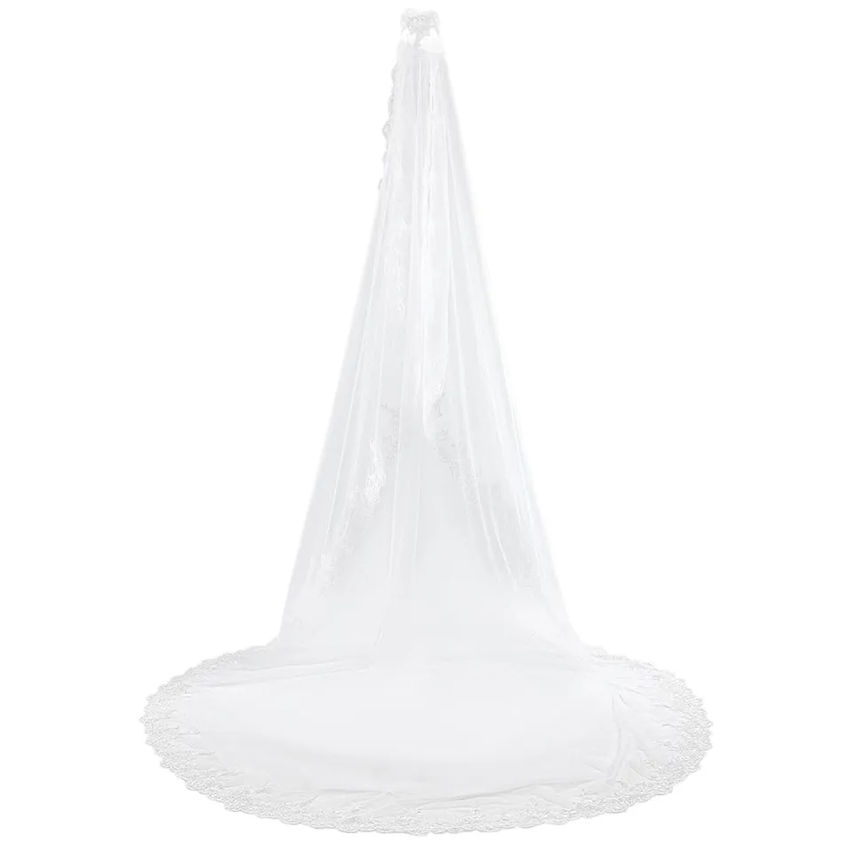 BENECREAT Voile Mariée Cathédrale Dentelle Blanc 300cm