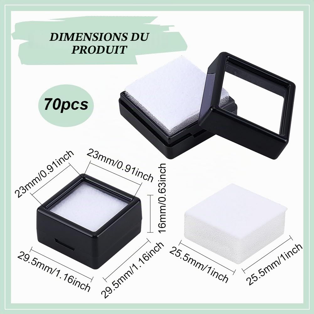 BENECREAT Boîte Gemme Noire 29,5mm Plastique 70 Pièces Carrée