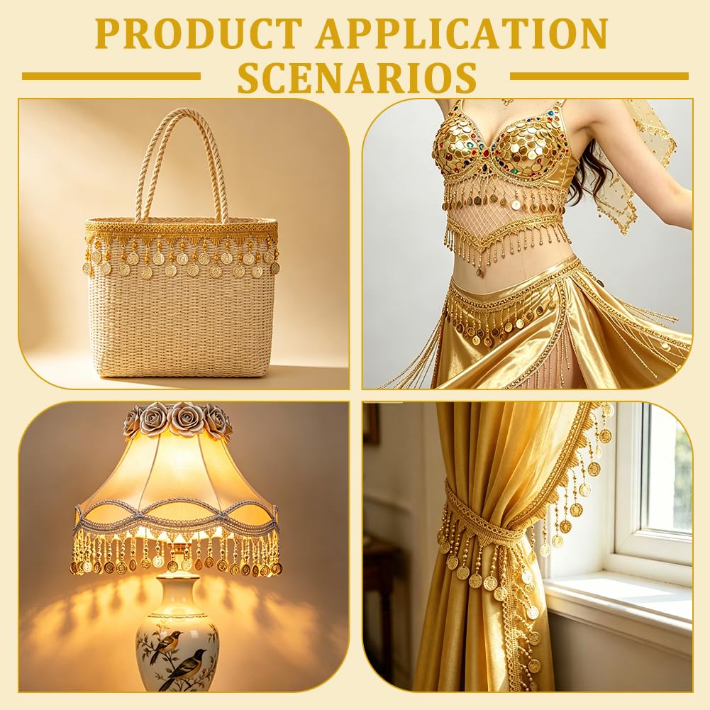 BENECREAT Frange Sequins Pièce Or 88mm x 4,5m couture