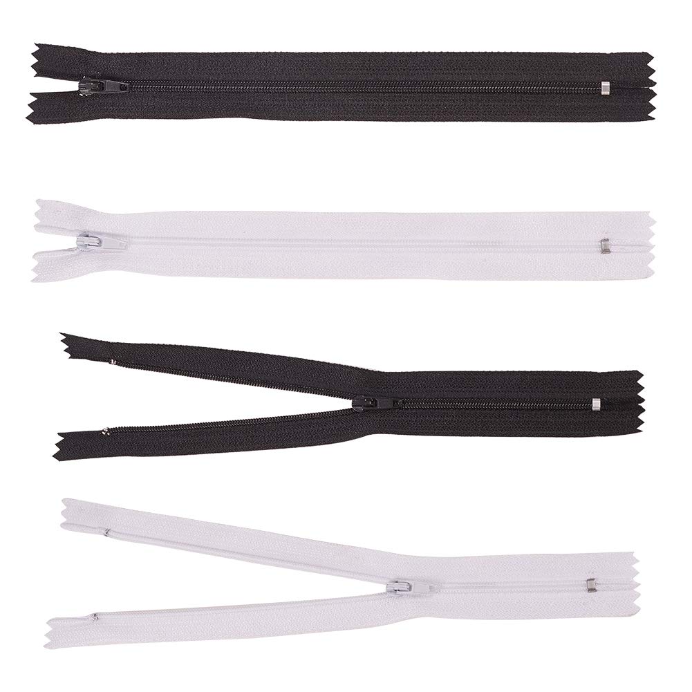 BENECREAT Fermeture Invisible Nylon 24cm Noir Blanc 100pcs