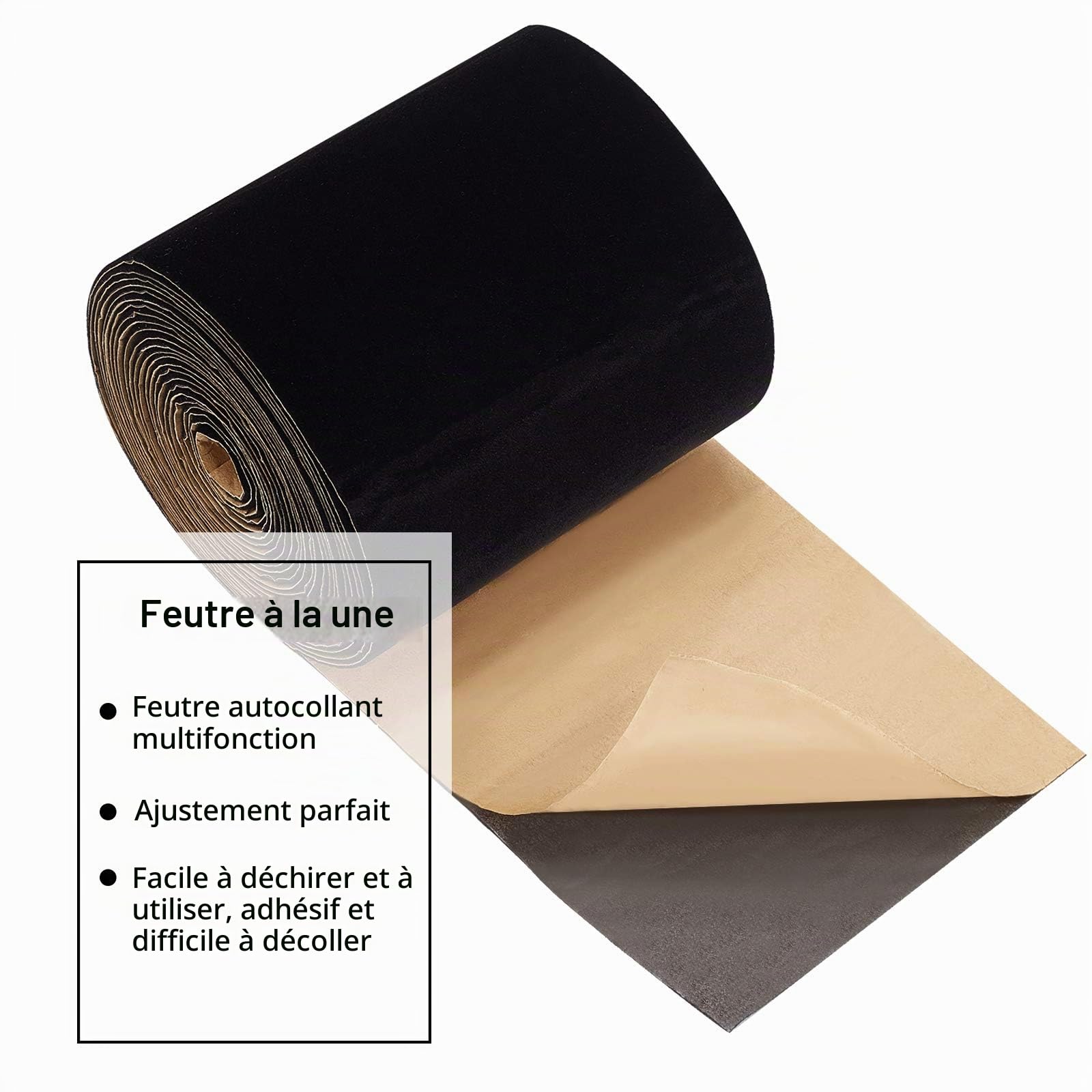 BENECREAT 2 rouleaux velours adhésif noir 4 m x 10 cm