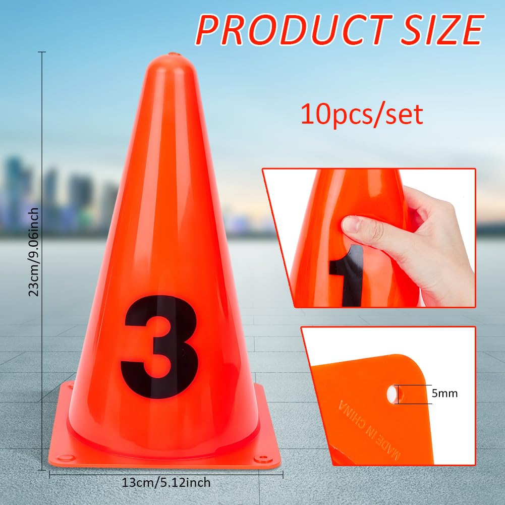 BENECREAT cônes numérotés PVC lot 10 orange 23cm
