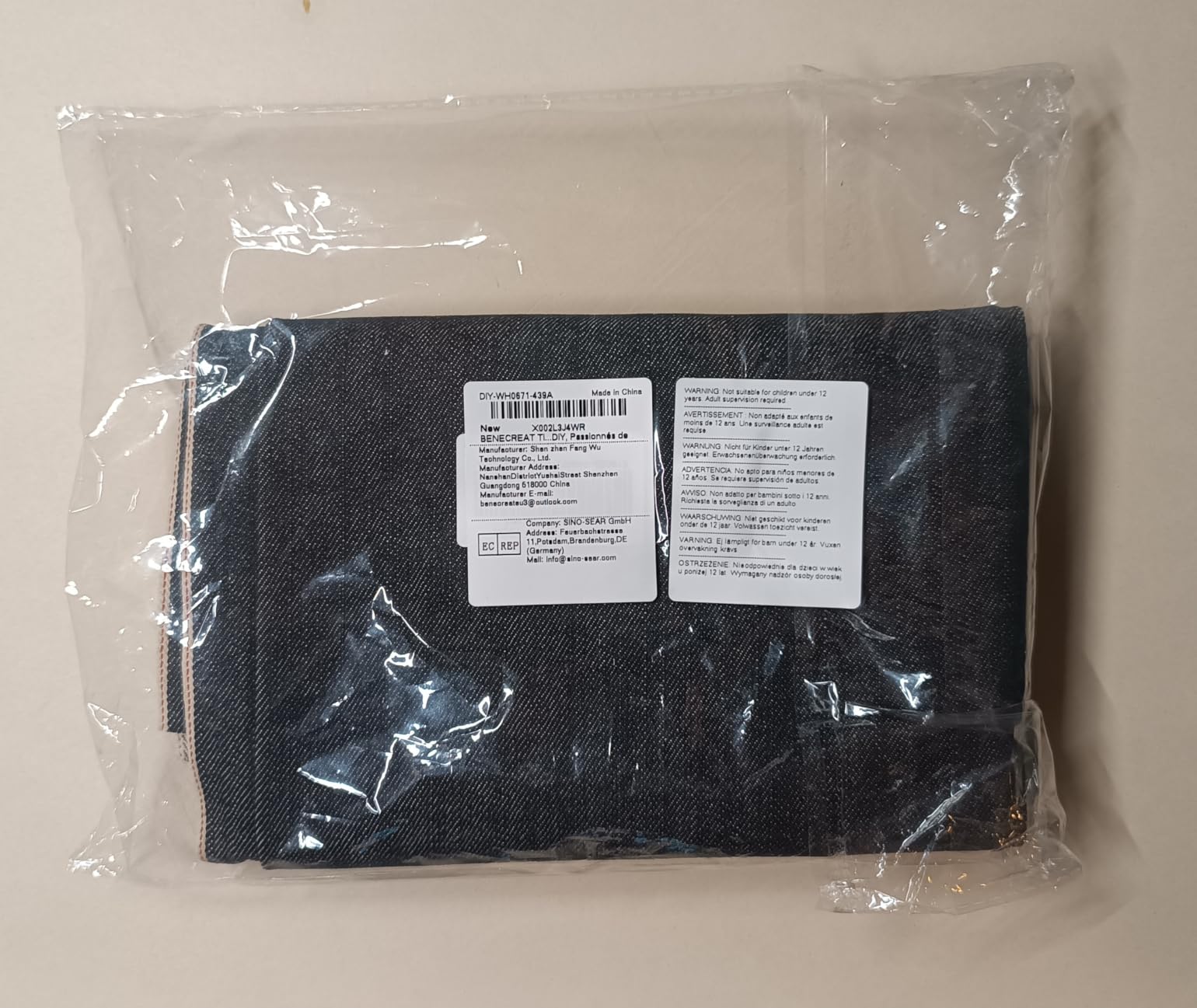BENECREAT tissu denim brut selvedge noir 13oz 0,9m