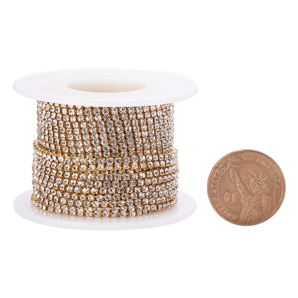 BENECREAT argent chaîne strass verre 2mm rouleau 9.14m
