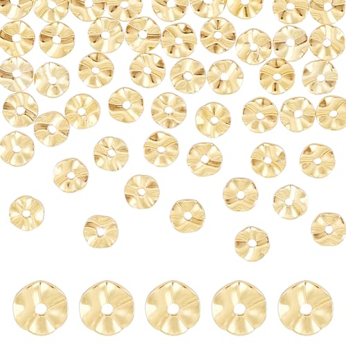 BENECREAT Perles Espacement Plaqué Or 18K 6mm 50 Pcs Disque