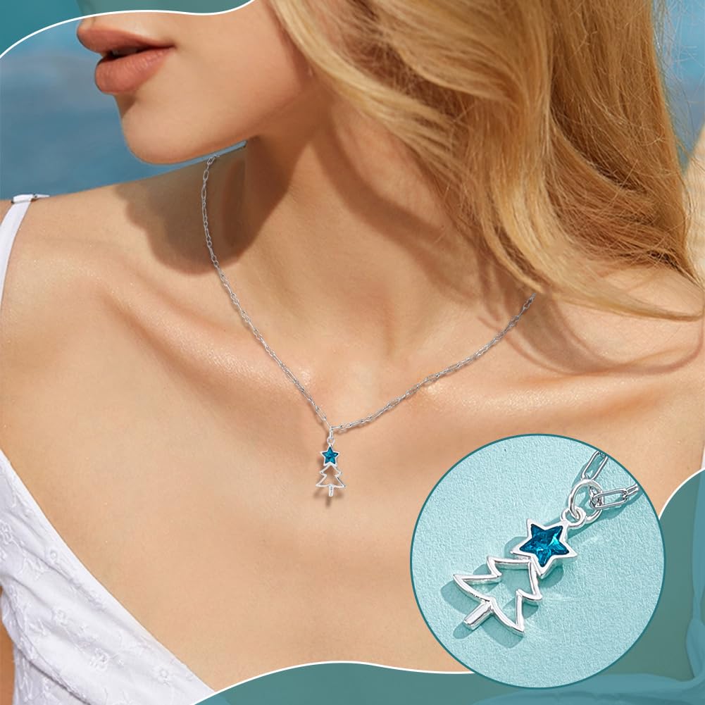 BENECREAT Sapin Noël pendentif argent 925 étoile turquoise