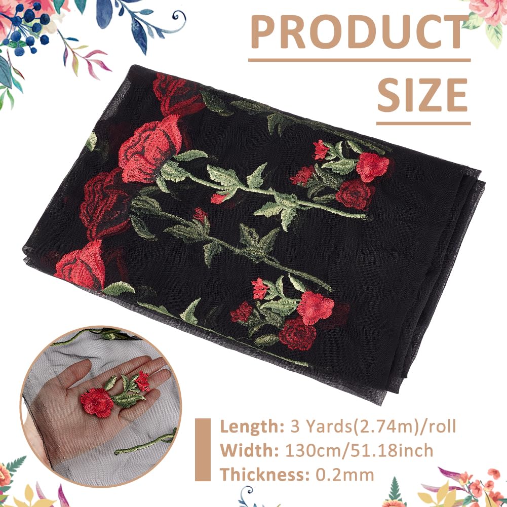 BENECREAT dentelle maille tissu brode 2,7m fleurs noires