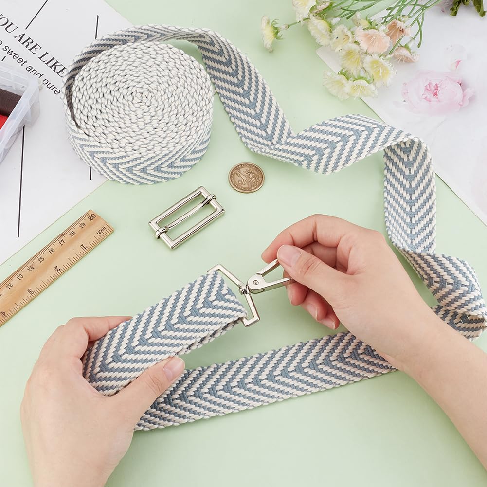 BENECREAT Sangle Jacquard Flèche Bleu Clair 38 mm 4,6 m