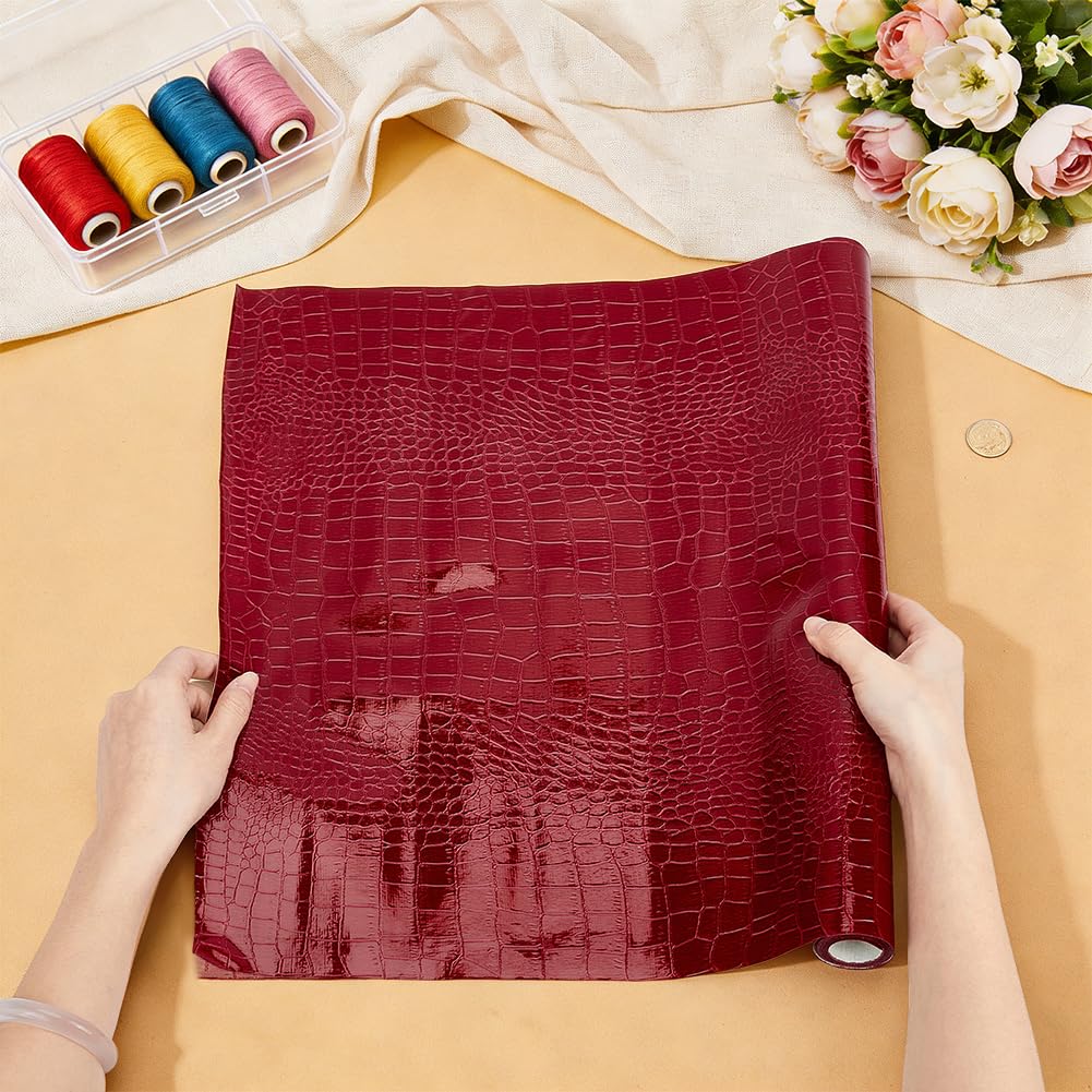 BENECREAT Tissu Faux Cuir Crocodile Rouge 2,7x1,37 m