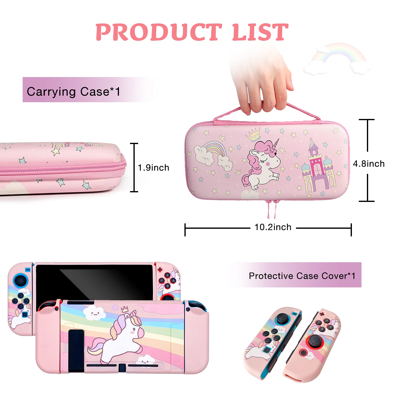 JYPS Licorne housse Nintendo Switch rigide rose coque TPU