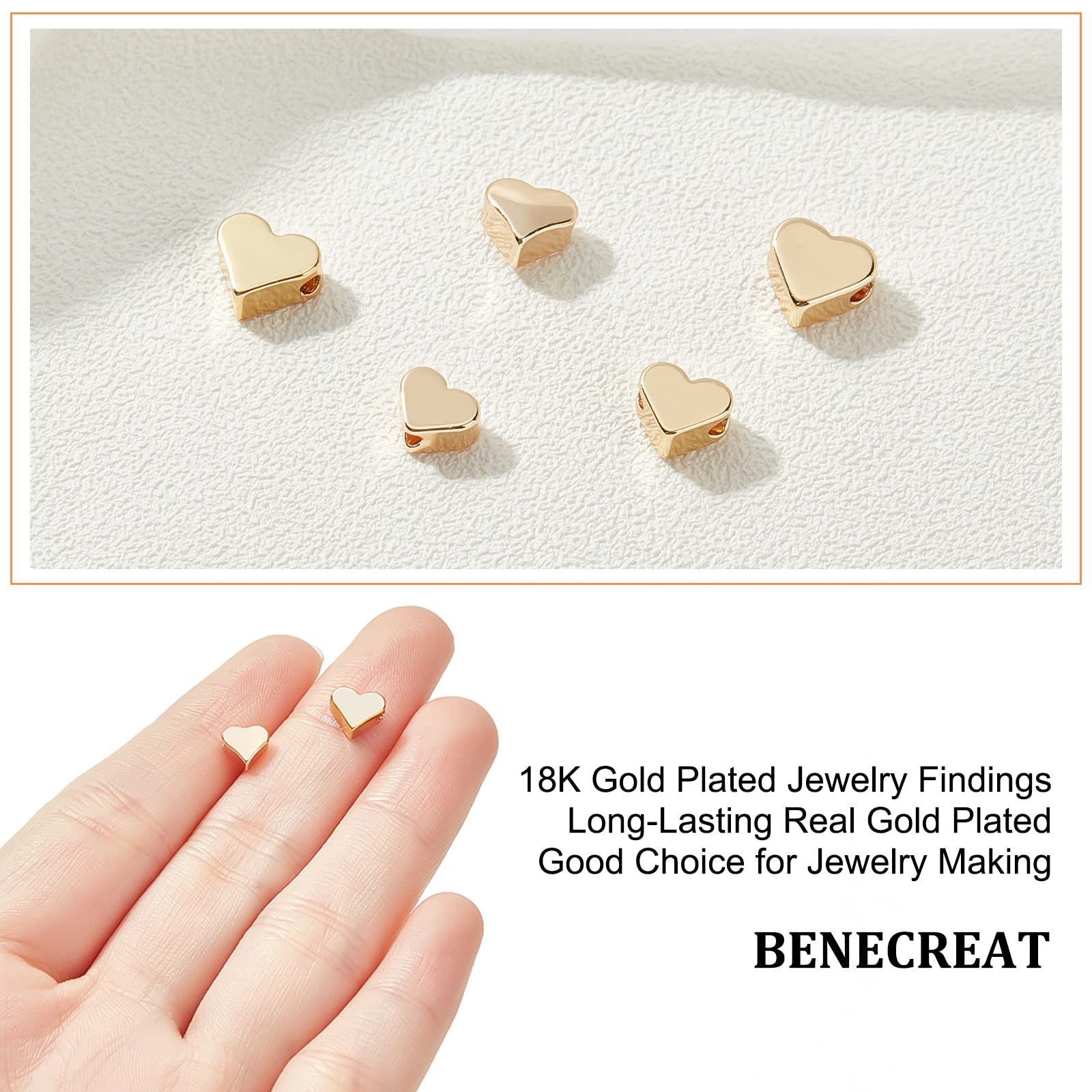 BENECREAT Perles Métal Doré Or 18 Carats 5 Tailles x60